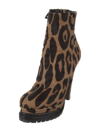 Barbara Bui Ponyhair Animal Print Lace-Up Boots