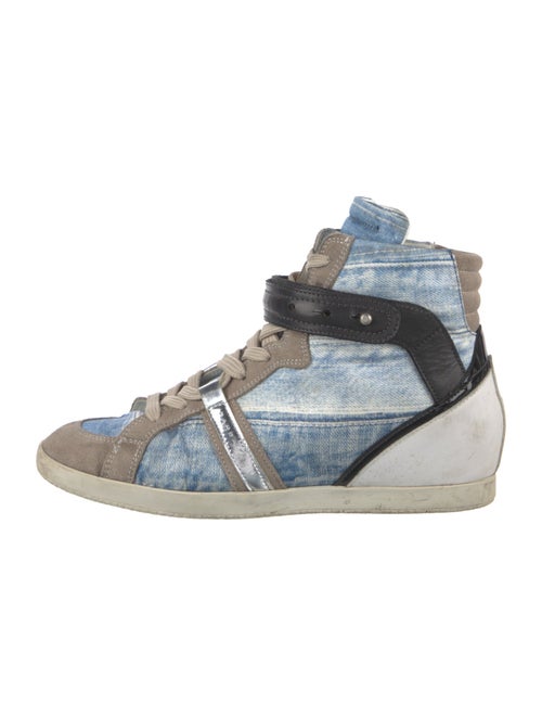 Barbara Bui Leather Colorblock Pattern Wedge Sneakers