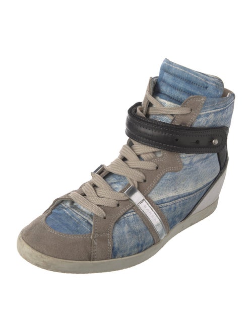 Barbara Bui Leather Colorblock Pattern Wedge Sneakers
