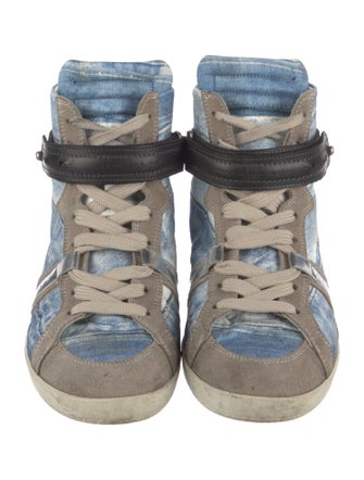 Barbara Bui Leather Colorblock Pattern Wedge Sneakers