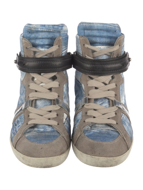 Barbara Bui Leather Colorblock Pattern Wedge Sneakers