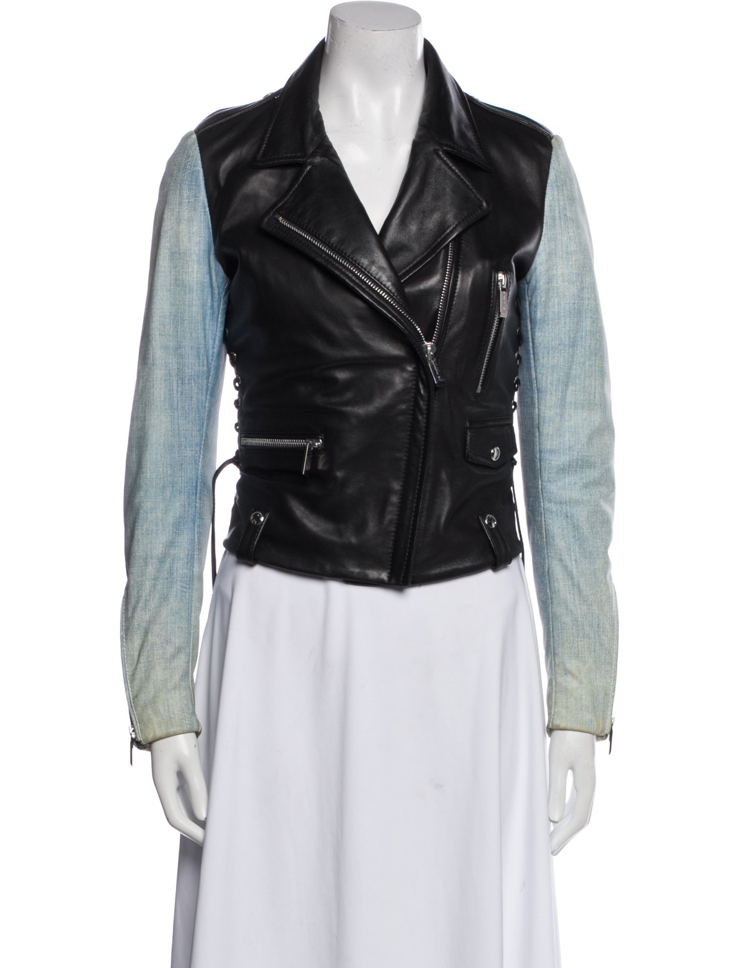 Barbara Bui Lambskin Colorblock Pattern Biker Jacket