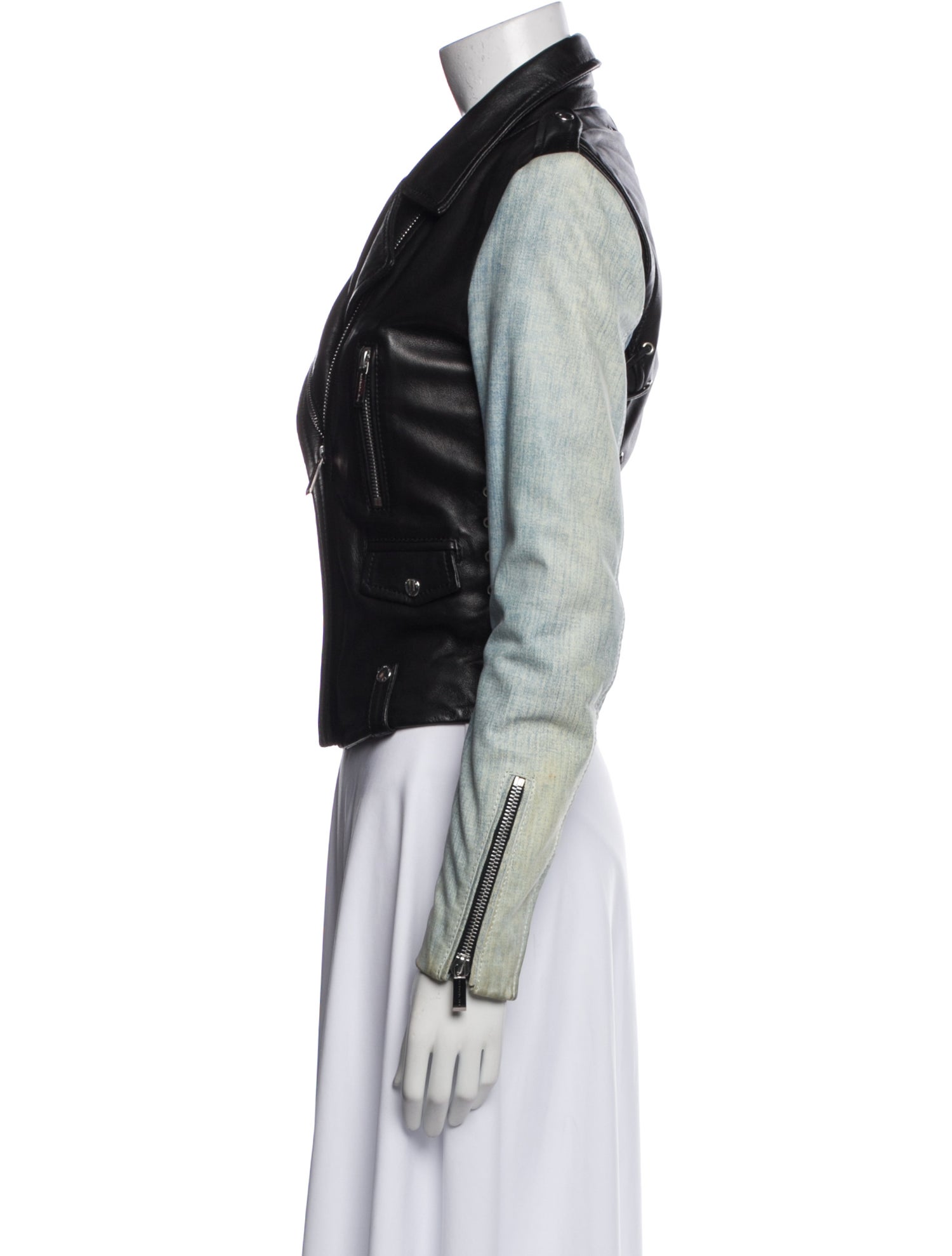 Barbara Bui Lambskin Colorblock Pattern Biker Jacket
