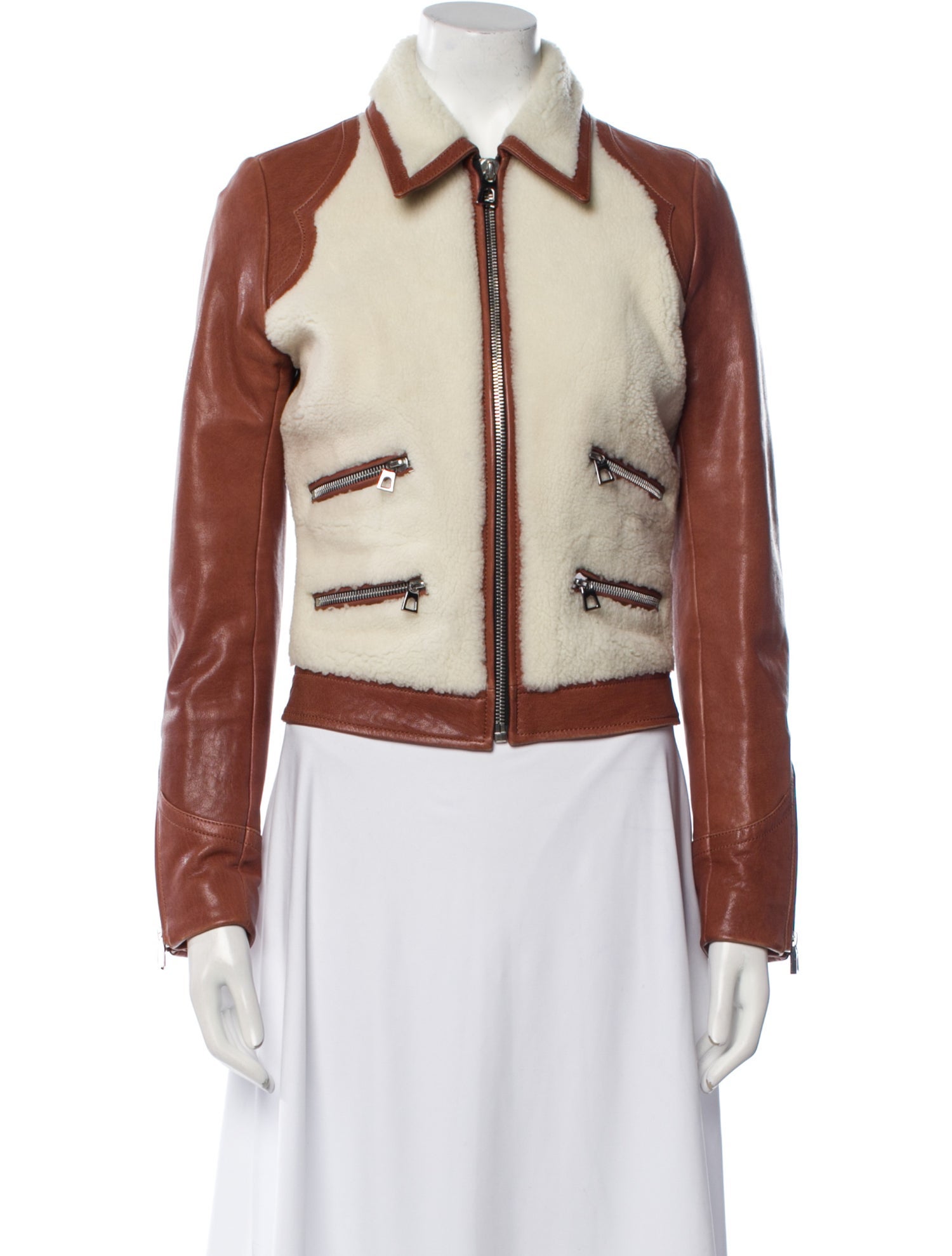 Barbara Bui Lamb Leather Colorblock Pattern Biker Jacket