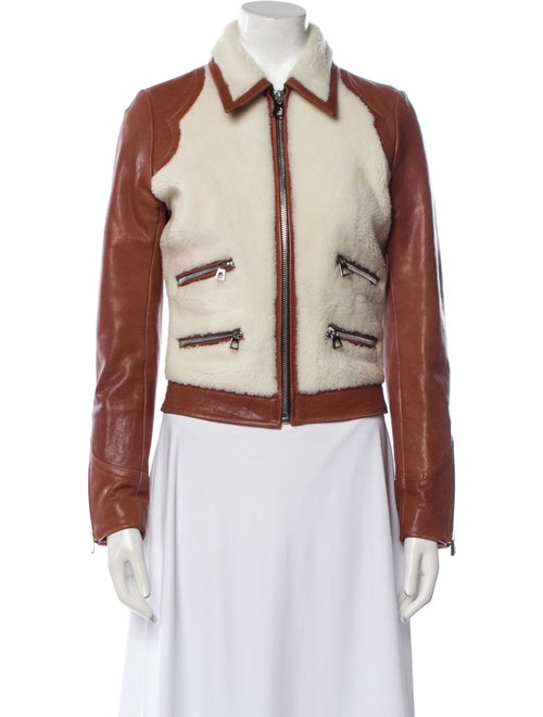 Barbara Bui Lamb Leather Colorblock Pattern Biker Jacket