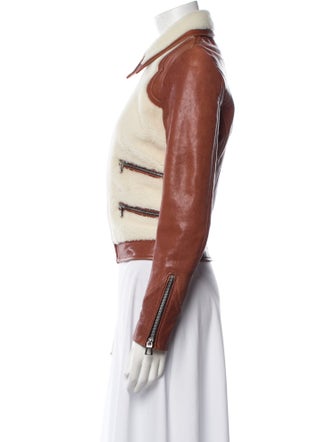 Barbara Bui Lamb Leather Colorblock Pattern Biker Jacket