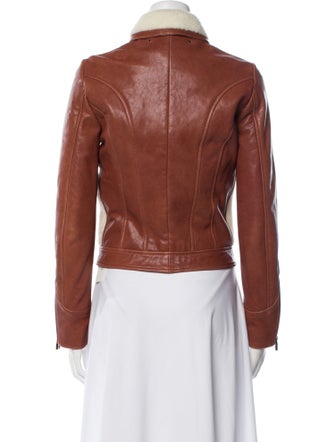 Barbara Bui Lamb Leather Colorblock Pattern Biker Jacket