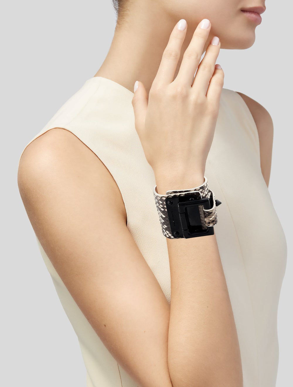 Barbara Bui Gunmetal Python & Leather Designer Si… - image 2