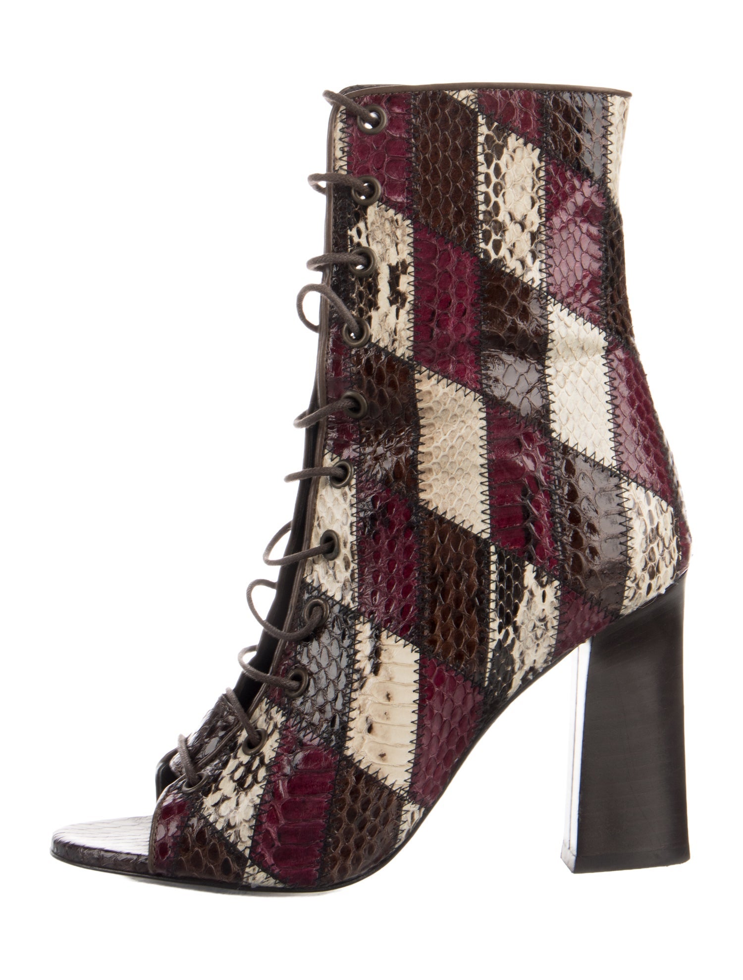 Barbara Bui Snakeskin Animal Print Lace-Up Boots