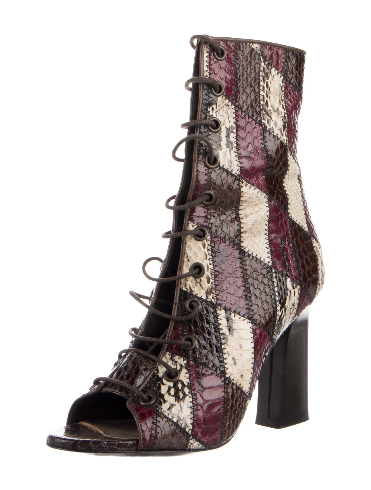 Barbara Bui Snakeskin Animal Print Lace-Up Boots