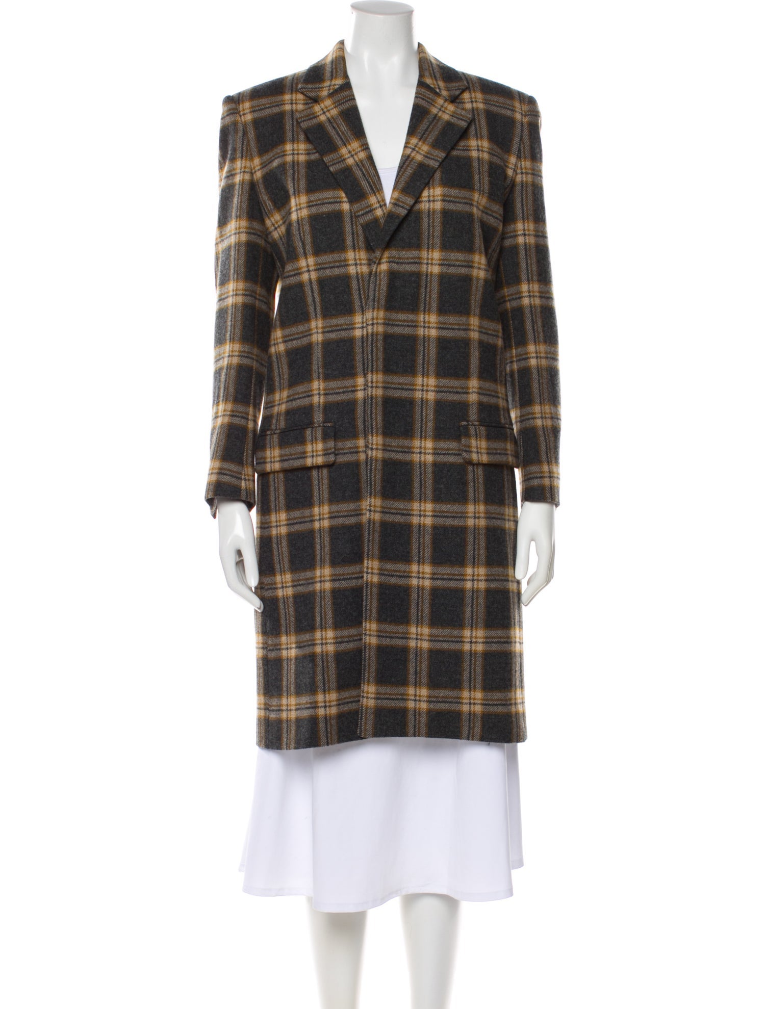 Barbara Bui Wool Plaid Print Peacoat