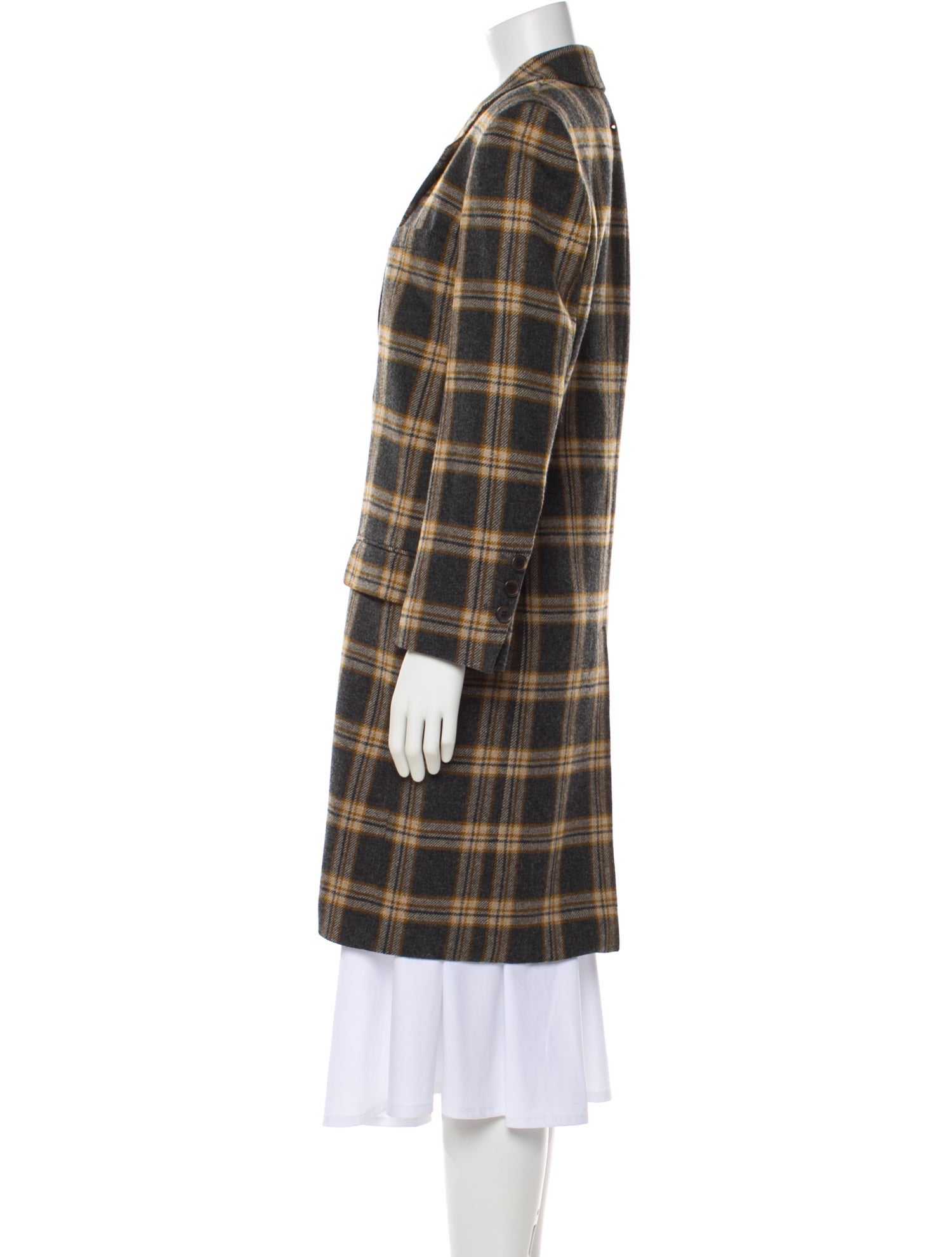 Barbara Bui Wool Plaid Print Peacoat