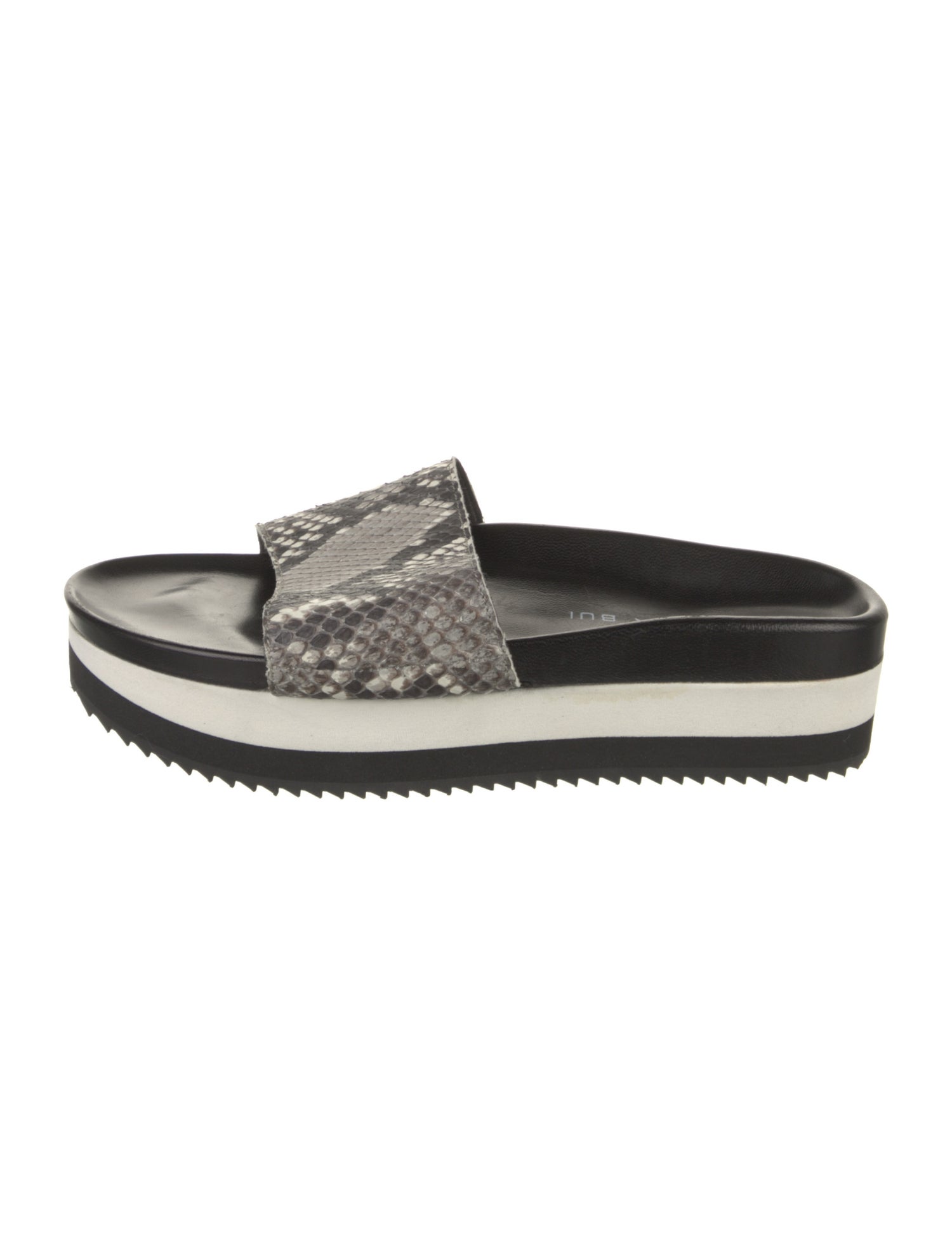 Barbara Bui Snakeskin Animal Print Slides