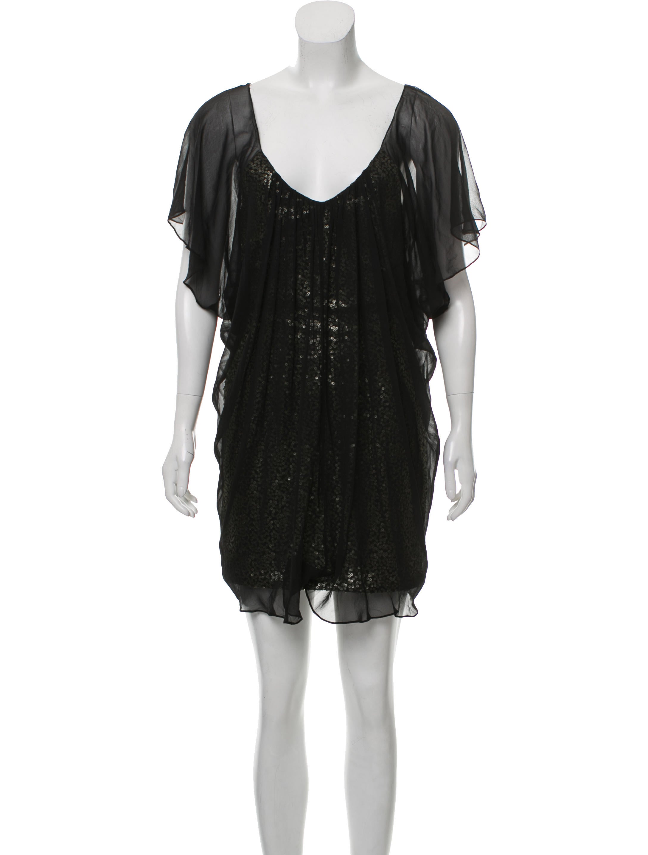 Badgley Mischka Sequin-Embellished Silk Trim Cocktail Dress