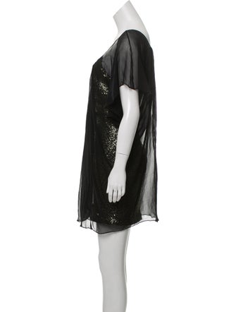 Badgley Mischka Sequin-Embellished Silk Trim Cocktail Dress