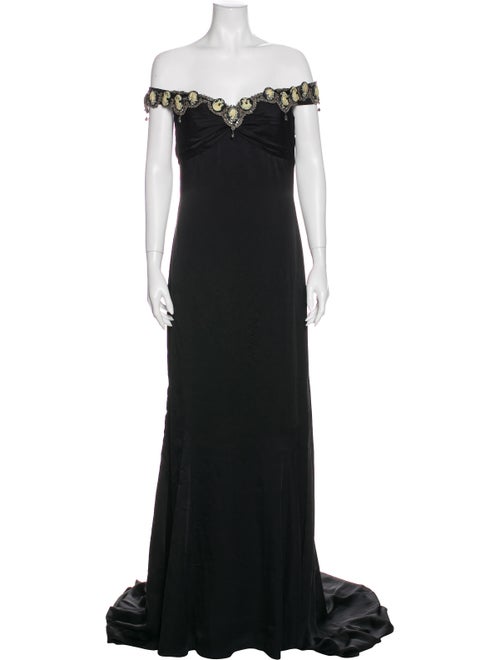 Badgley Mischka Off-The-Shoulder Long Dress Black