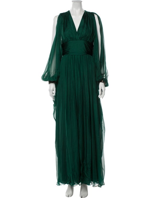 Badgley Mischka Silk Long Dress Green