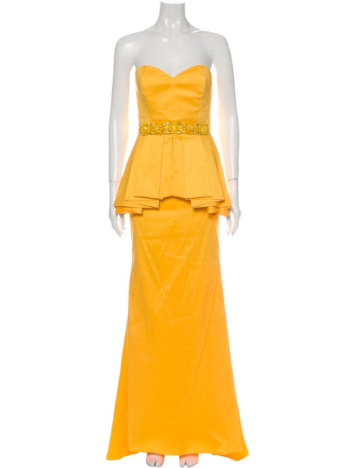 Badgley Mischka Strapless Long Dress Yellow