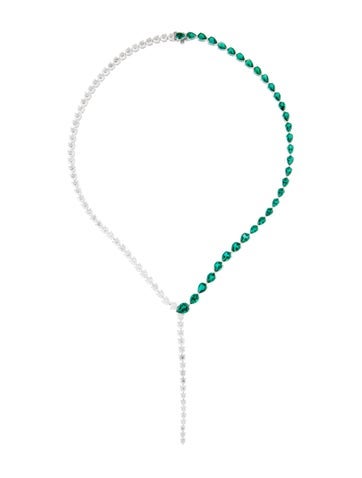 Badgley Mischka Lavalier 14K Lab-Grown Diamond & Synthetic Emerald Necklace