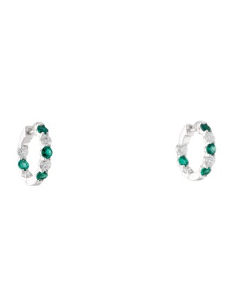 Badgley Mischka 14K Synthetic Emerald & Lab-Grown Diamond Inside-Out Hoop Earrings