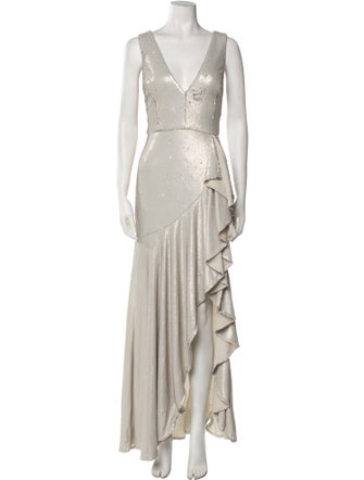 Badgley Mischka V-Neck Long Dress