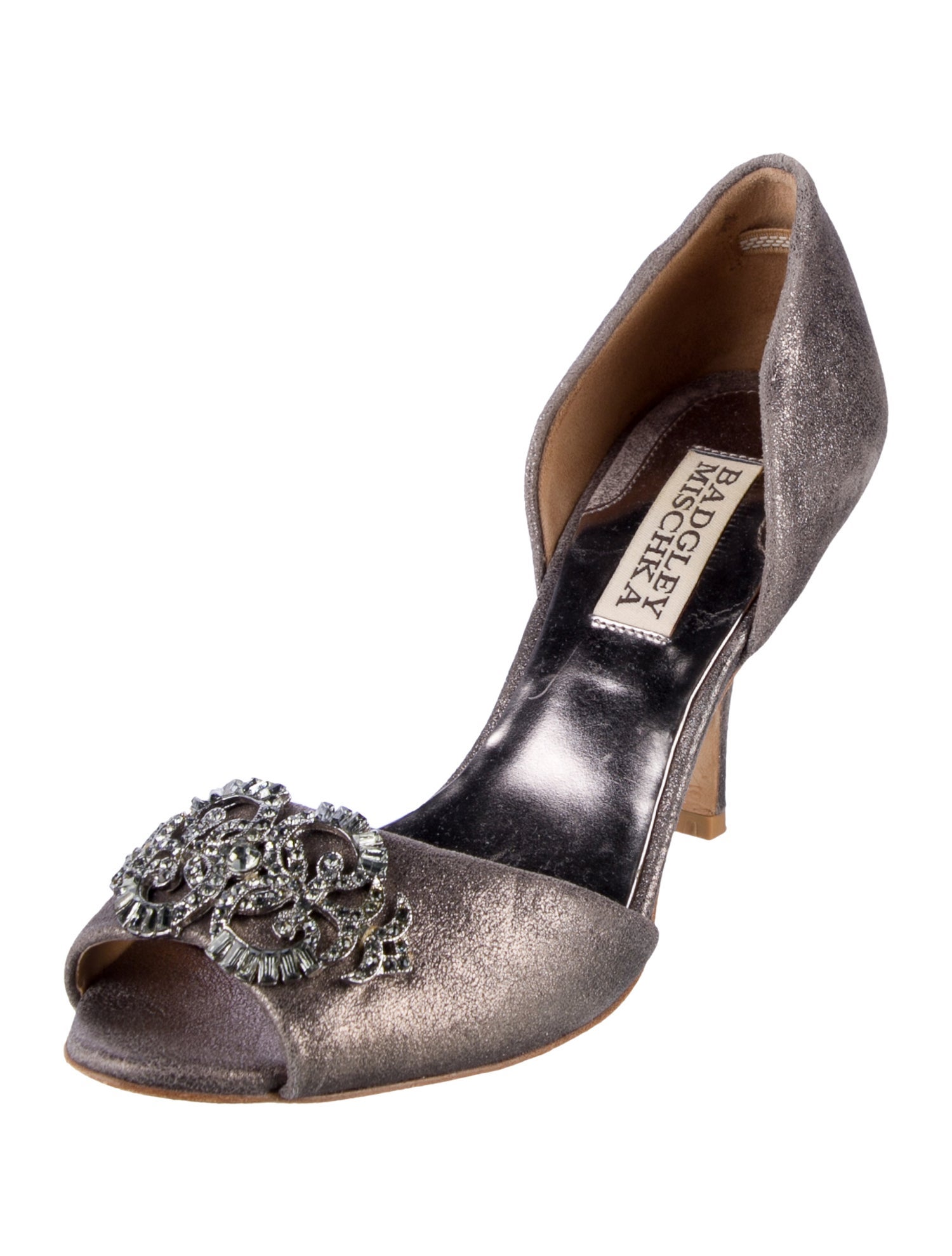 Badgley Mischka Suede Crystal Embellishments D'Orsay Pumps