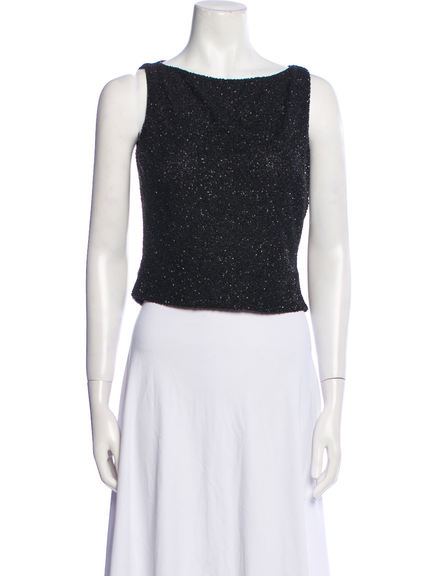Badgley Mischka Bateau Neckline Sleeveless Crop Top
