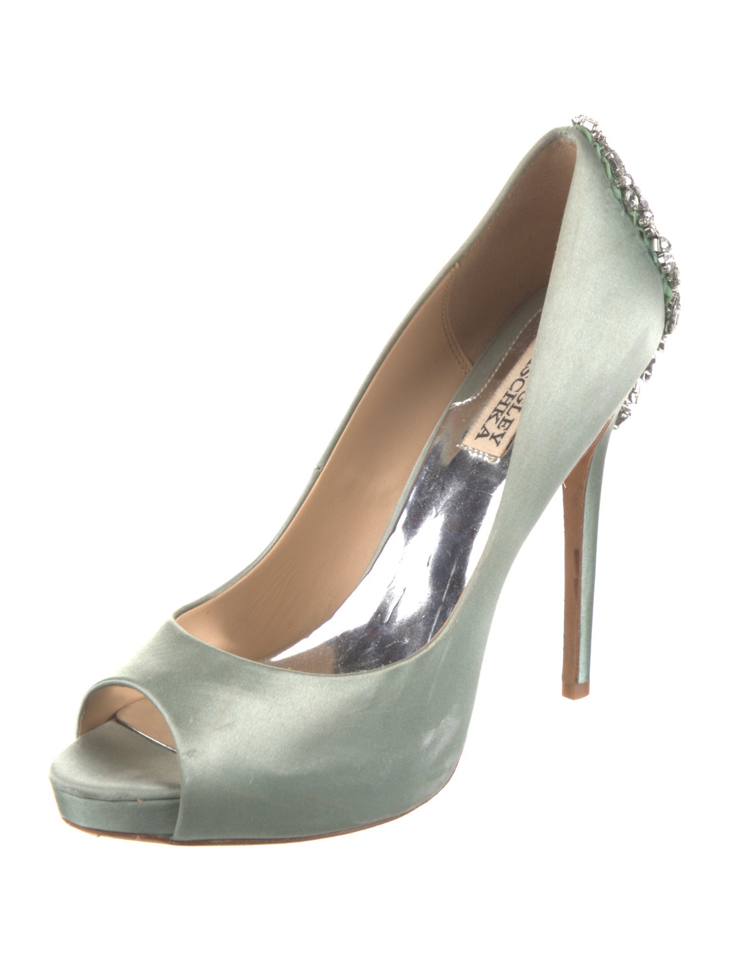 Badgley Mischka Satin Crystal Embellishments Pumps