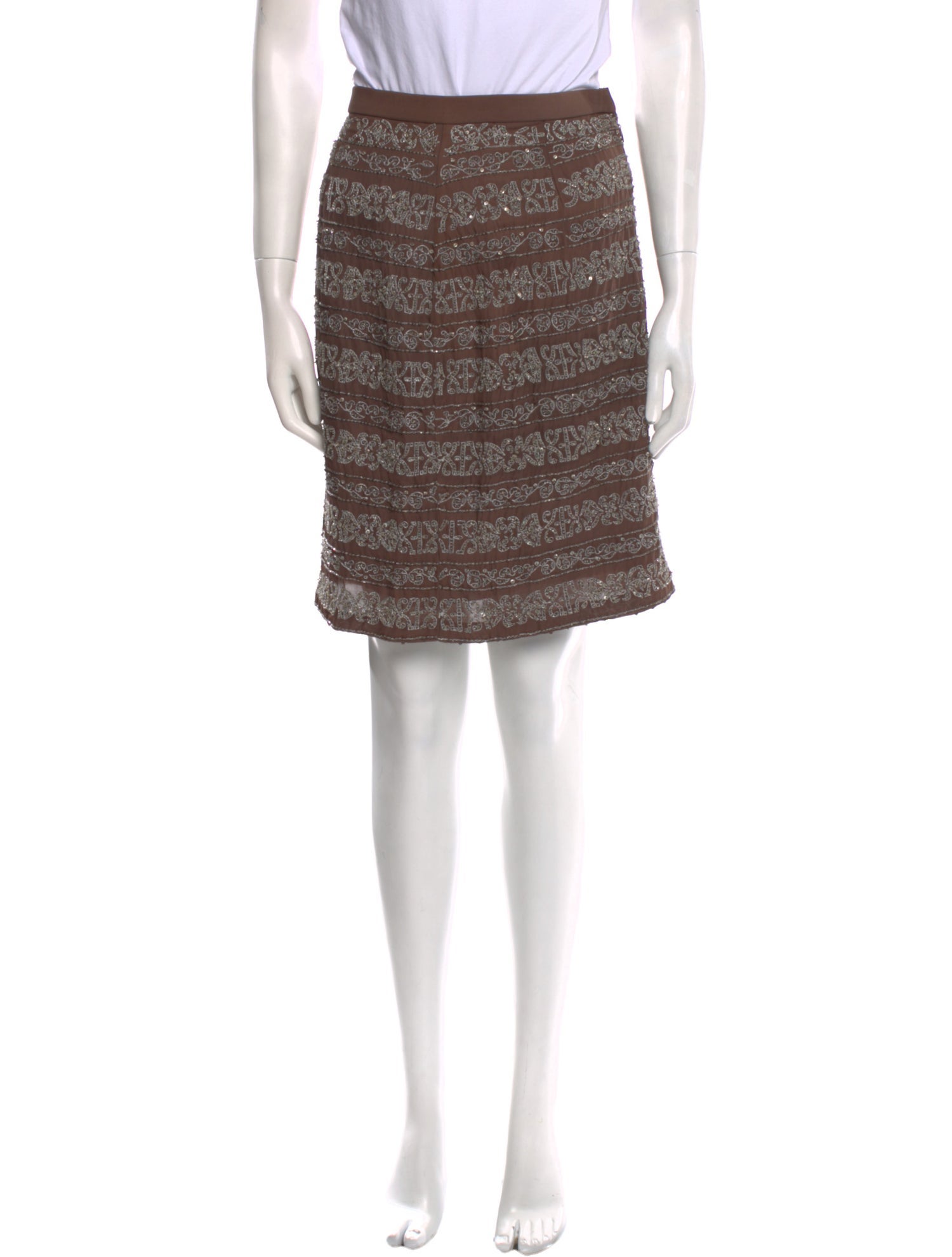 Badgley Mischka Striped Knee-Length Skirt