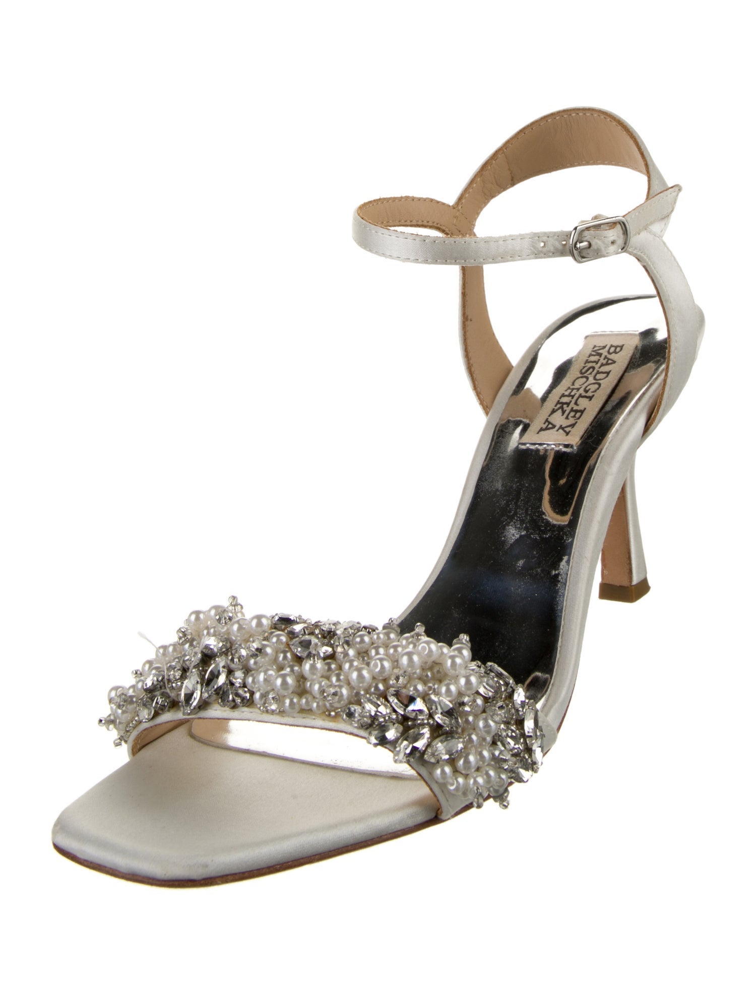 Badgley Mischka Faux Pearl Accents Satin Sandals