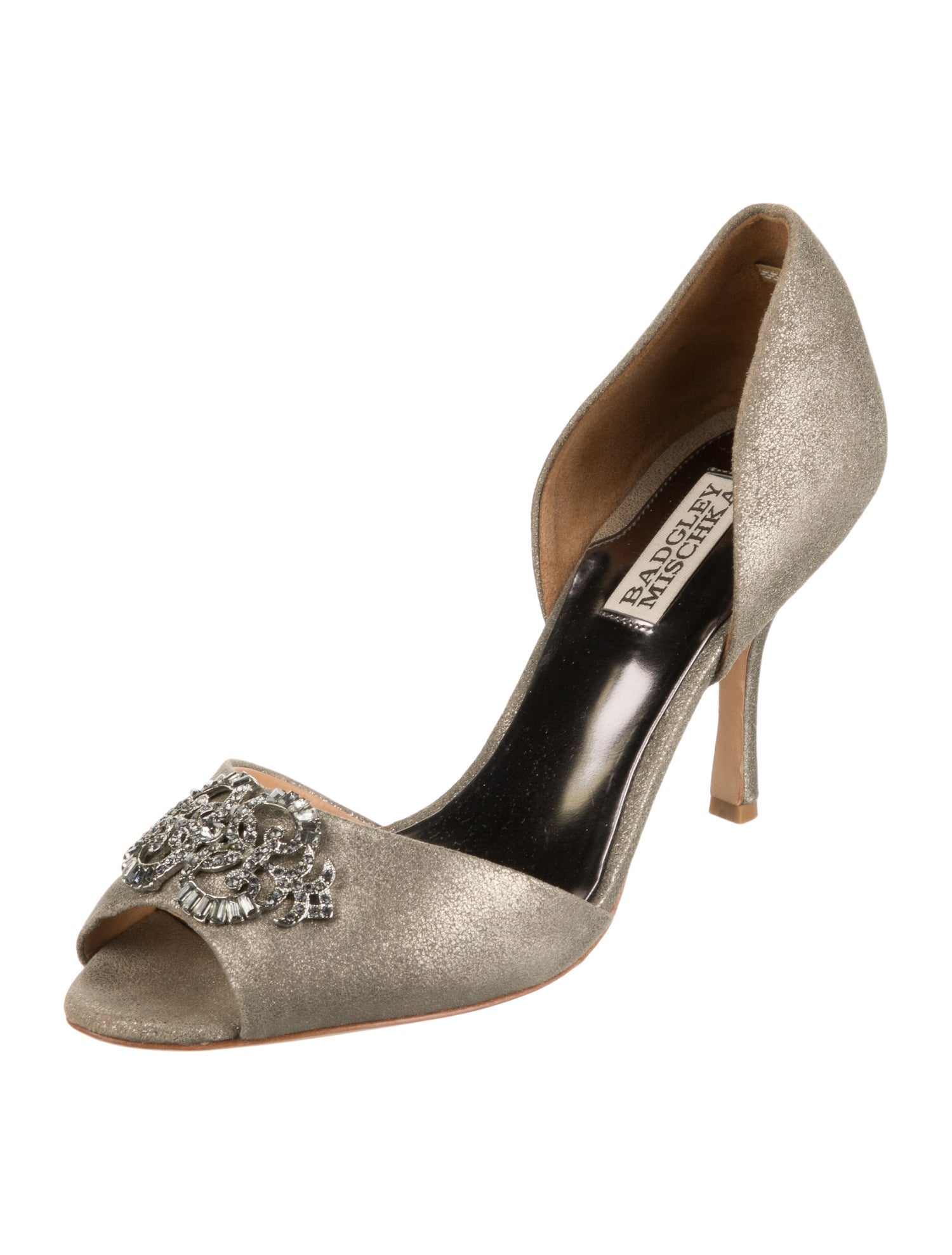 Badgley Mischka Suede Crystal Embellishments D'Orsay Pumps