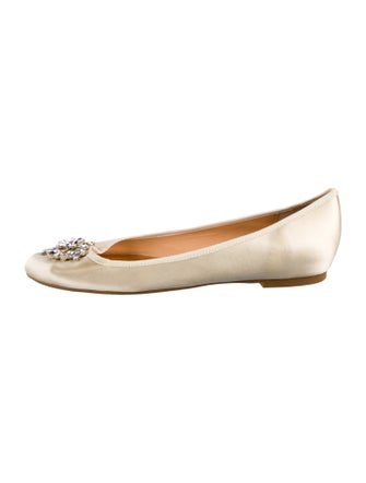 Badgley Mischka Satin Crystal Embellishments Ballet Flats