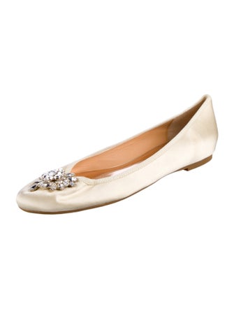 Badgley Mischka Satin Crystal Embellishments Ballet Flats