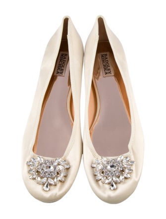 Badgley Mischka Satin Crystal Embellishments Ballet Flats