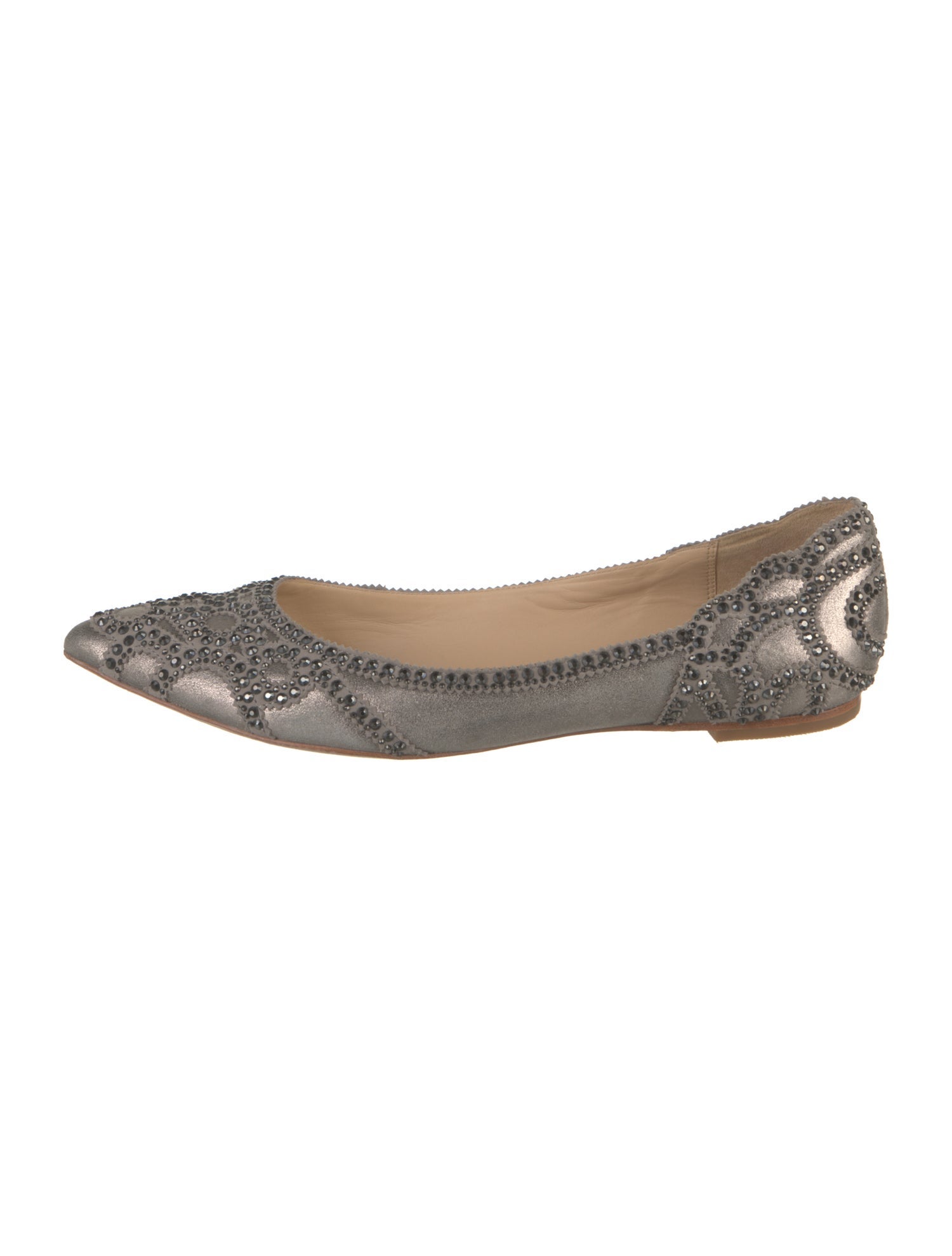 Badgley Mischka Leather Crystal Embellishments Ballet Flats