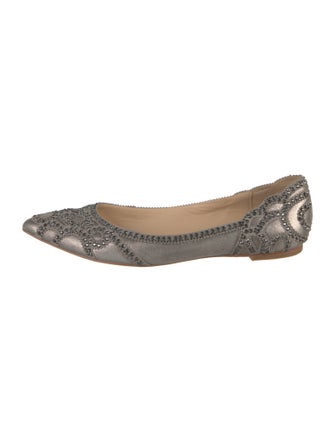 Badgley Mischka Leather Crystal Embellishments Ballet Flats