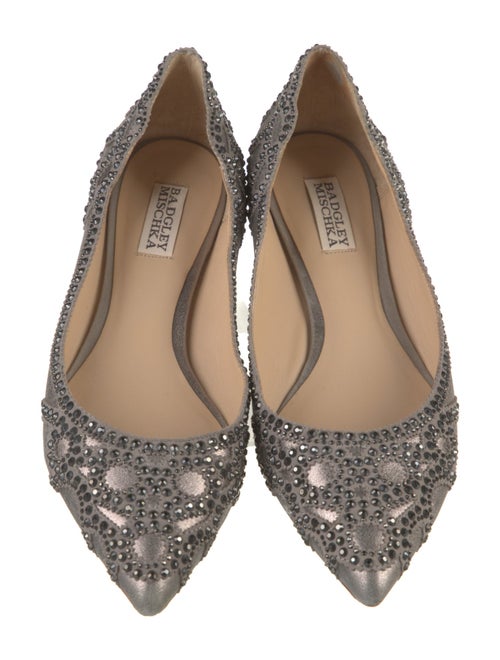 Badgley Mischka Leather Crystal Embellishments Ballet Flats