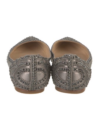 Badgley Mischka Leather Crystal Embellishments Ballet Flats