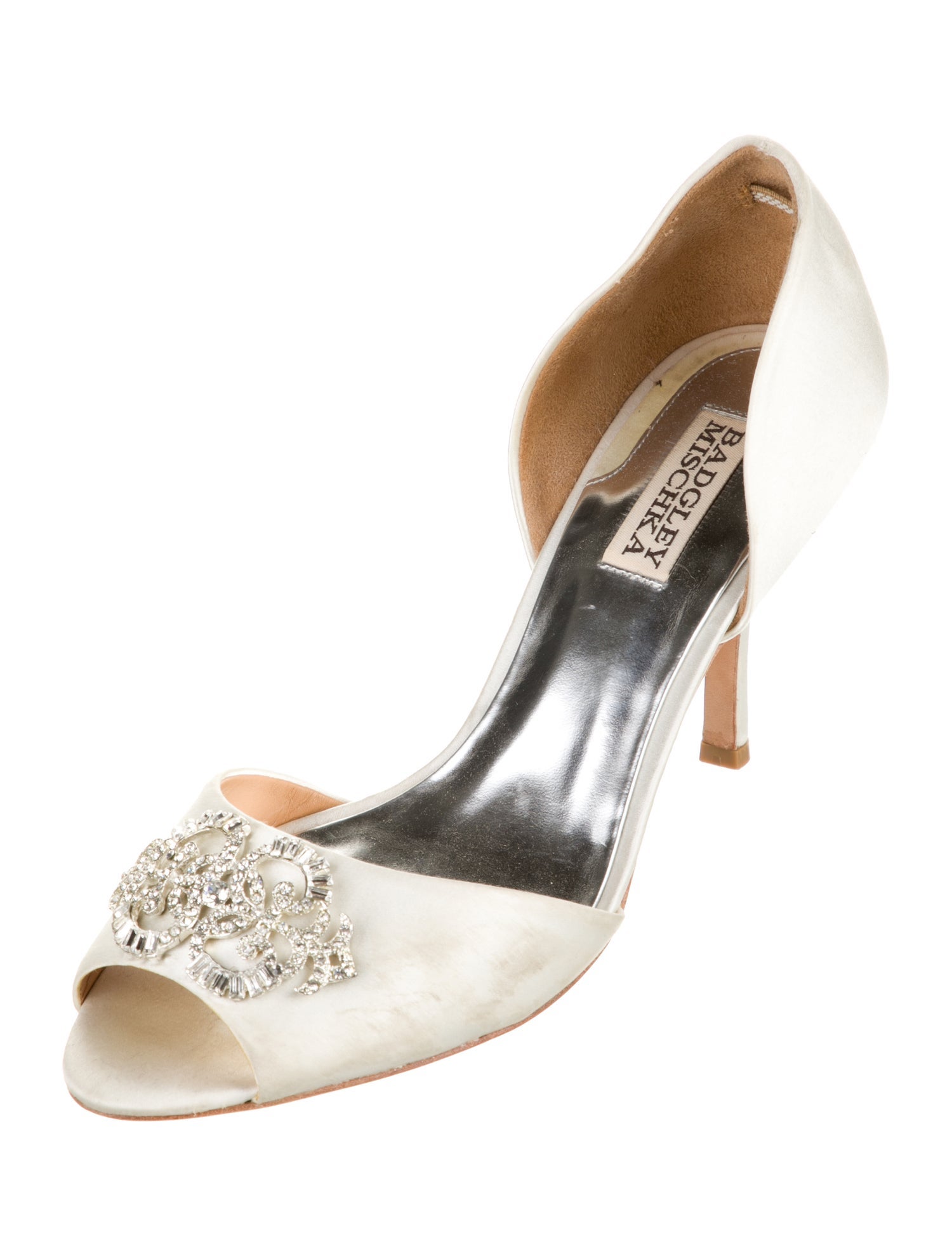 Badgley Mischka Satin Crystal Embellishments Sandals