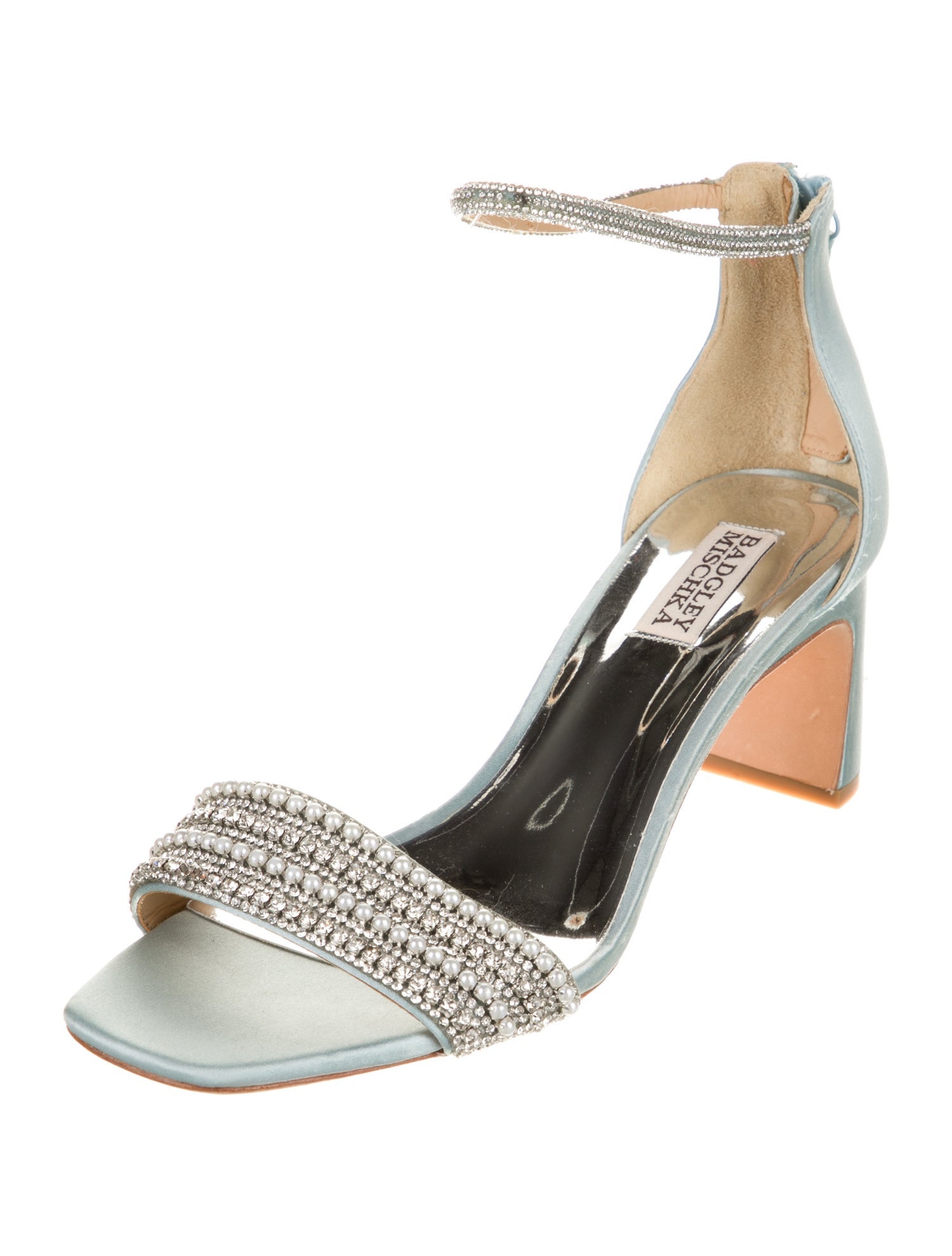 Badgley Mischka Satin Crystal Embellishments Sandals