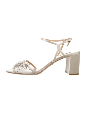 Badgley Mischka Satin Crystal Embellishments Slingback Sandals