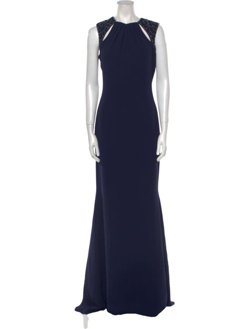 Badgley Mischka Crew Neck Long Dress