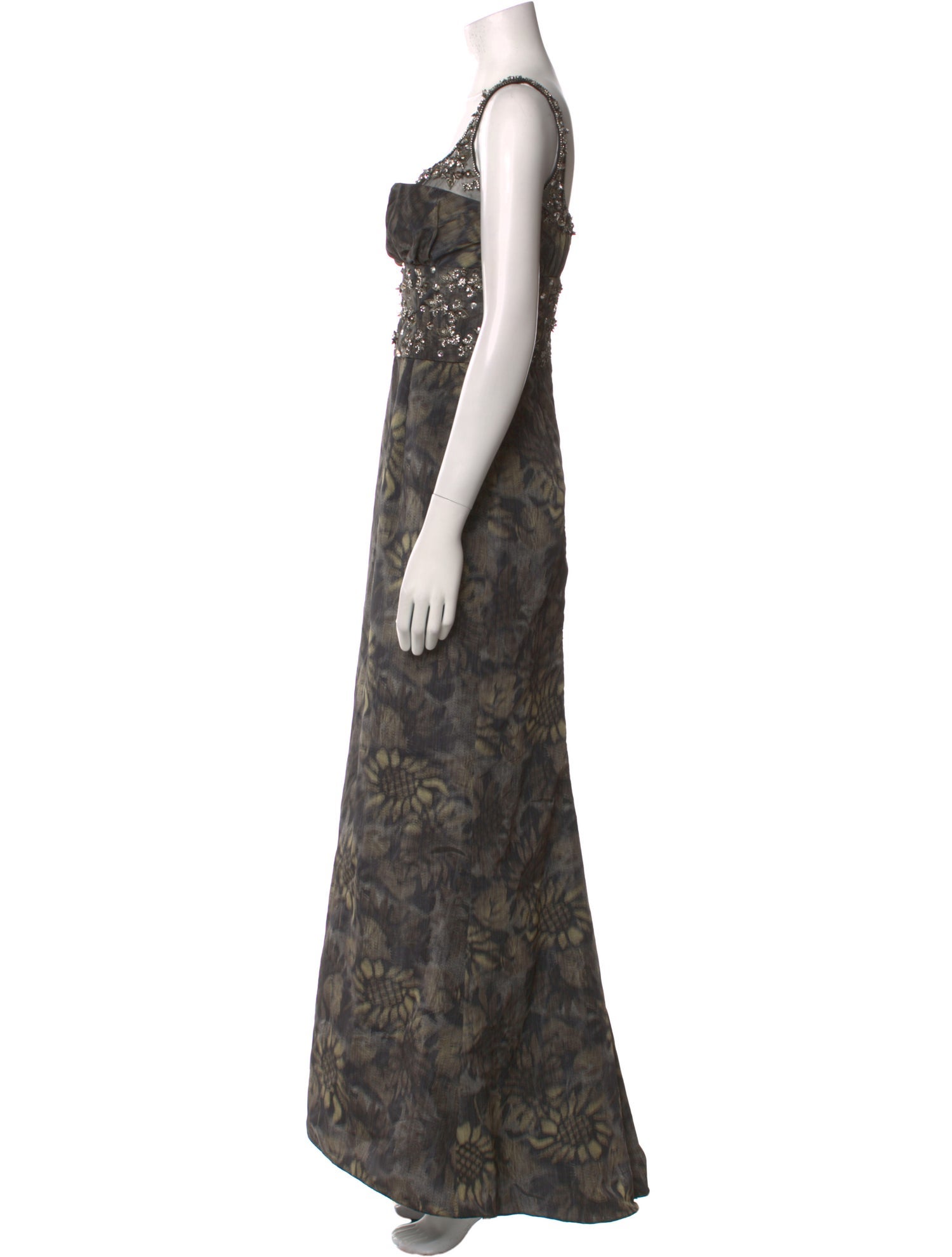 Badgley Mischka Floral Print Long Dress