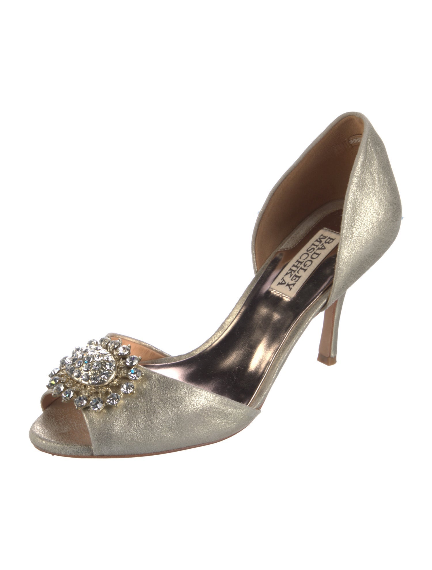 Badgley Mischka Leather Crystal Embellishments Pumps