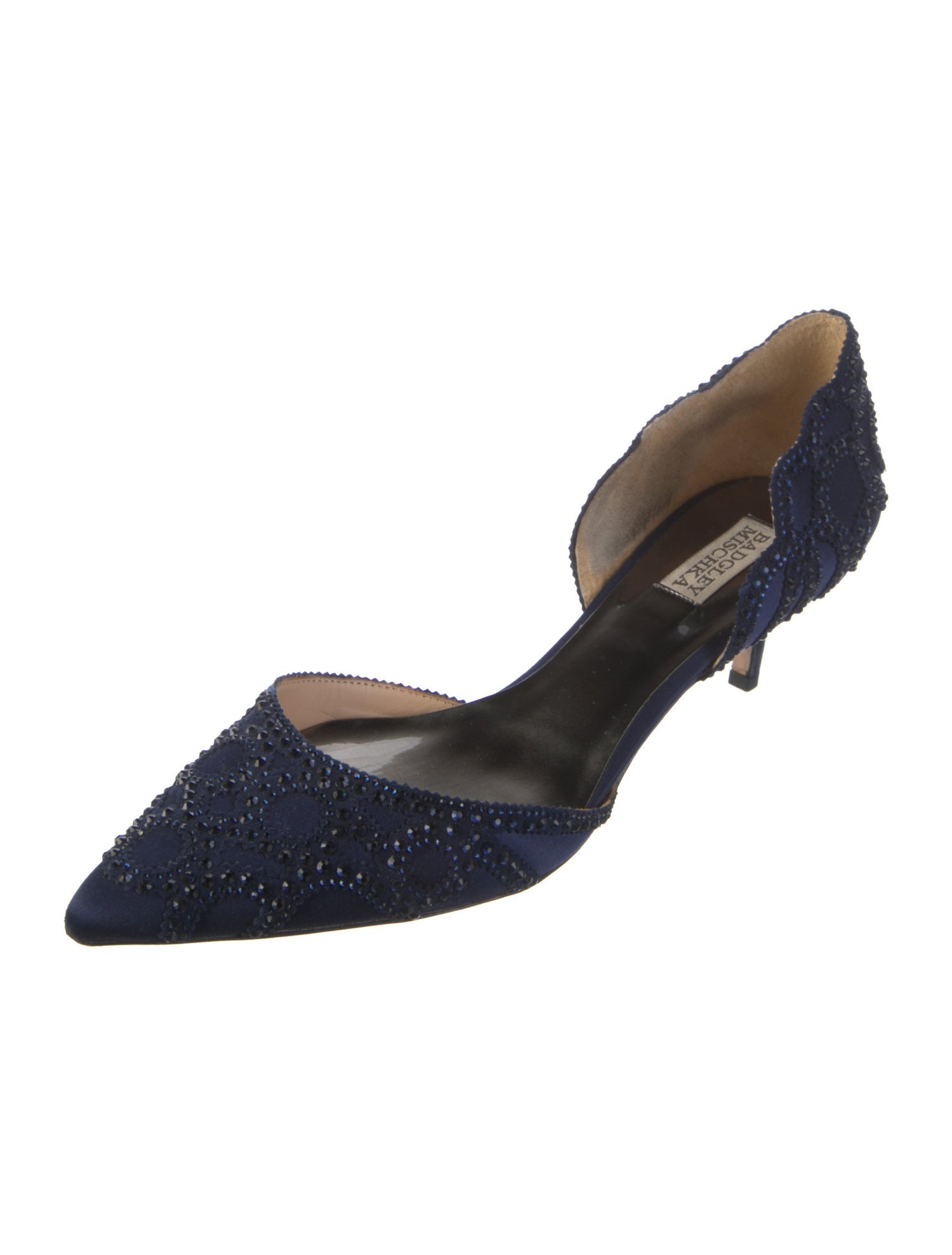 Badgley Mischka Satin Crystal Embellishments D'Orsay Pumps