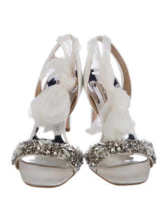 Badgley Mischka Satin Crystal Embellishments Slingback Pumps