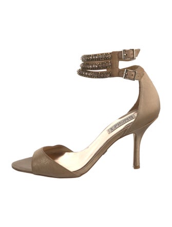 Badgley Mischka Leather Crystal Embellishments Sandals