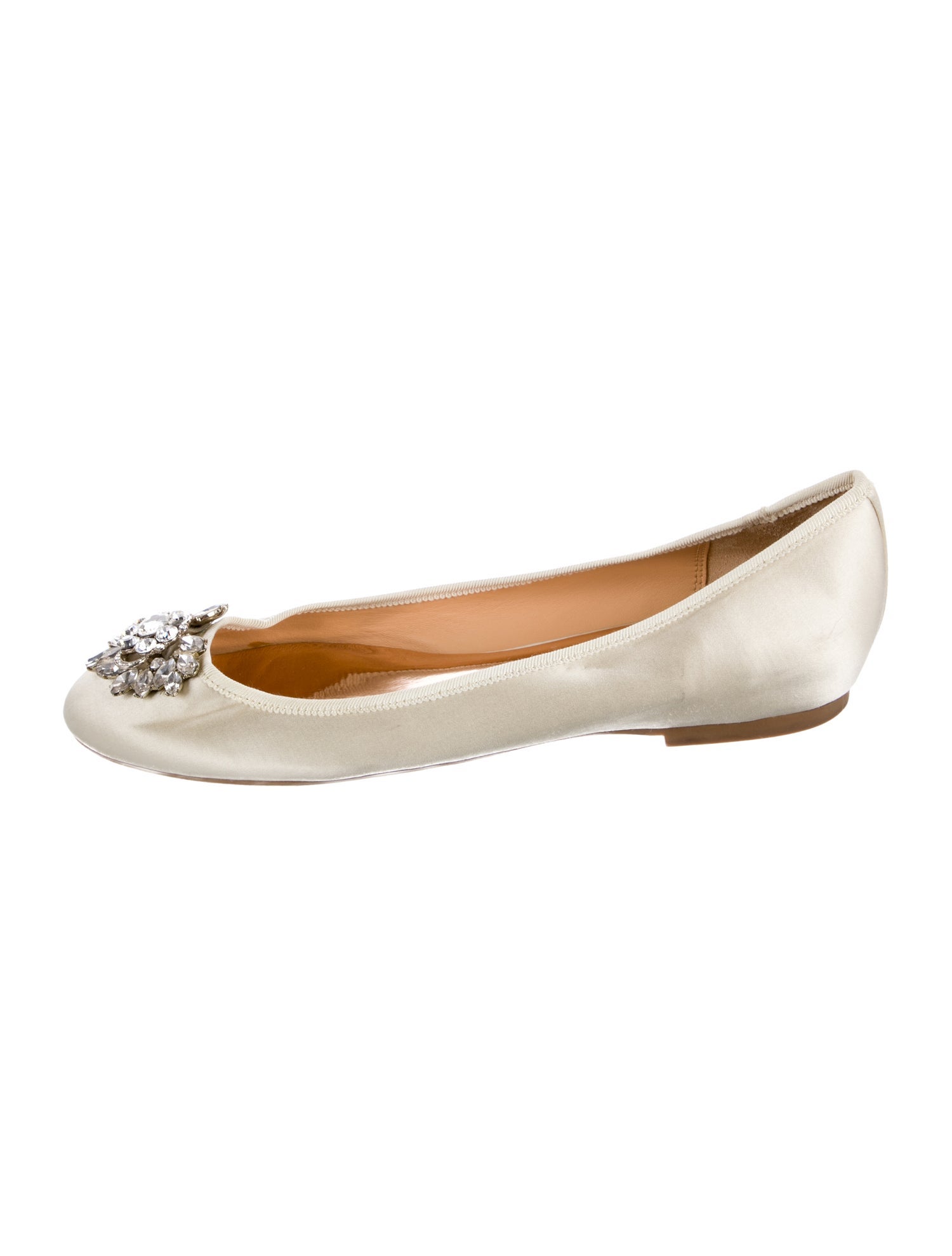 Badgley Mischka Satin Crystal Embellishments Ballet Flats