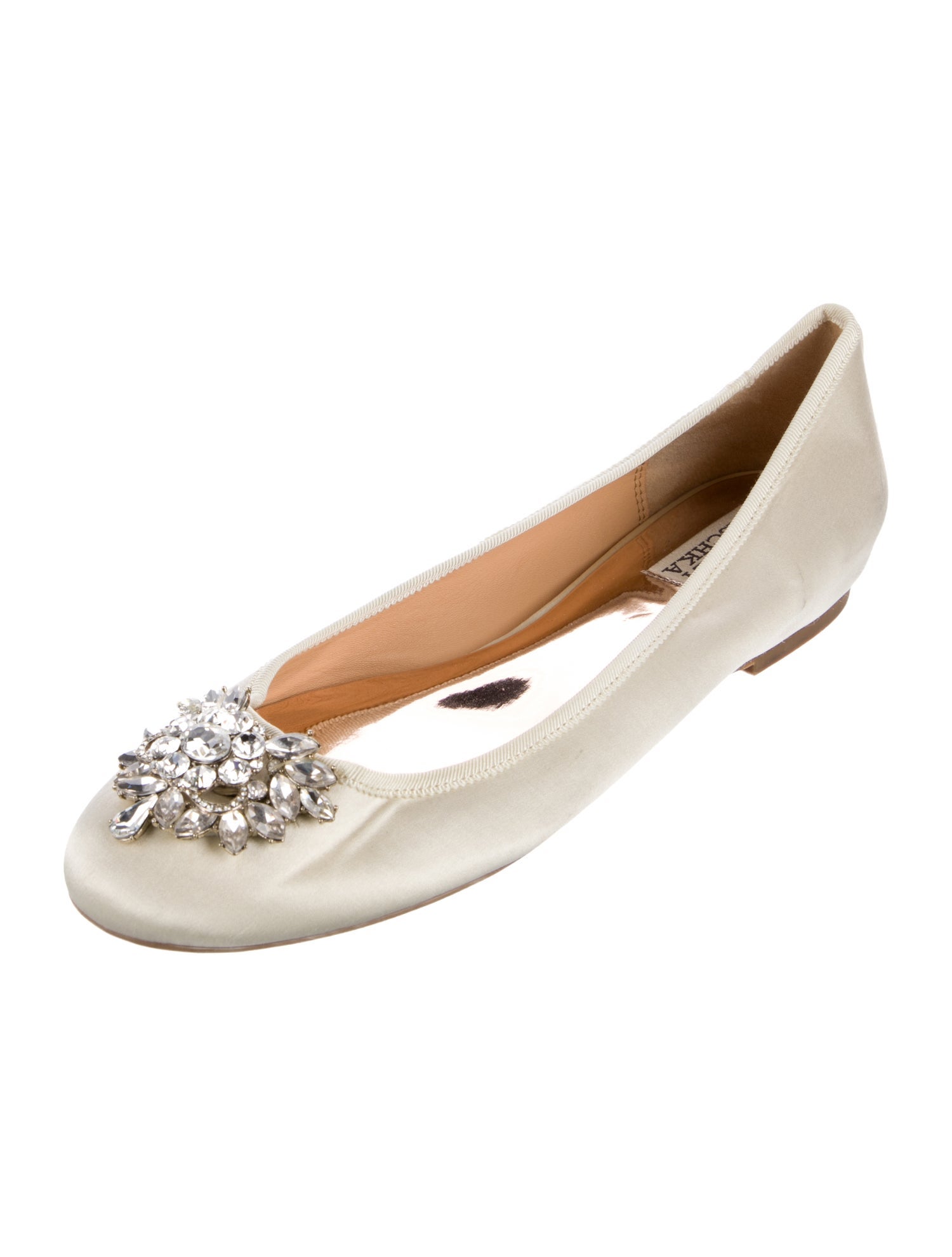 Badgley Mischka Satin Crystal Embellishments Ballet Flats