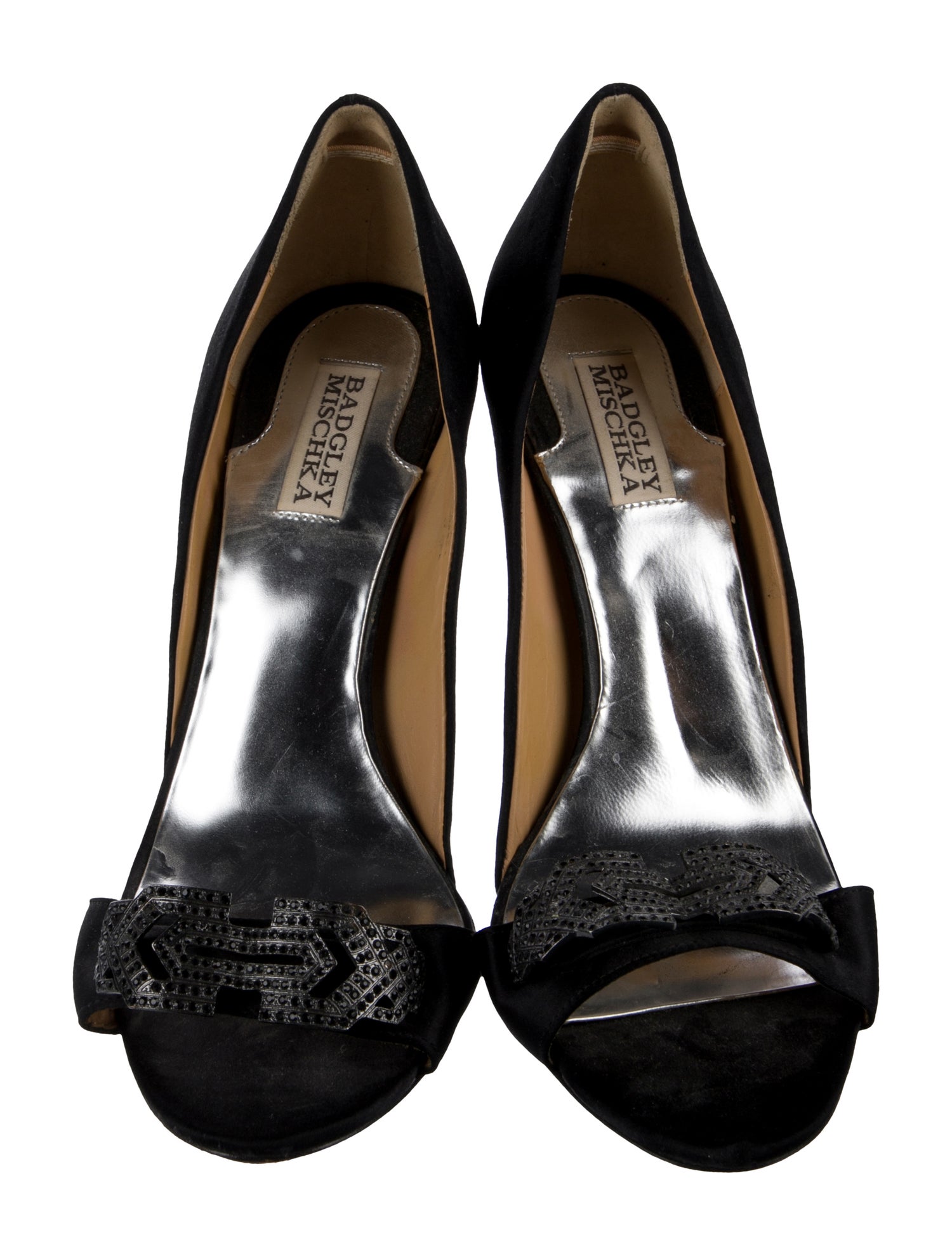 Badgley Mischka Satin Crystal Embellishments D'Orsay Pumps